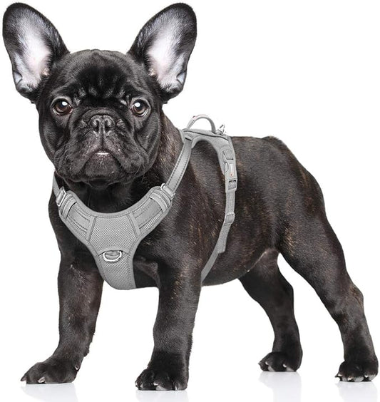 BARKBAY No Pull Dog Harness Large Step in Reflective Dog Harness with Front Clip and Easy Control Handle for Walking Training Running with ID tag Pocket(Grey