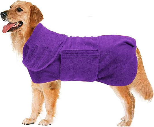 Geyecete Dog Drying Coat -Dry Fast Dog Bag - Dog Bathrobe Towel - Microfibre Fast Drying Super Absorbent Pet Dog Cat Bath Robe Towel,Luxuriously Soft-Purple-M