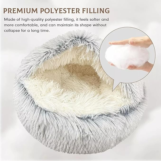 Cat Bed Round Fluffy Hooded Cat Bed Cave