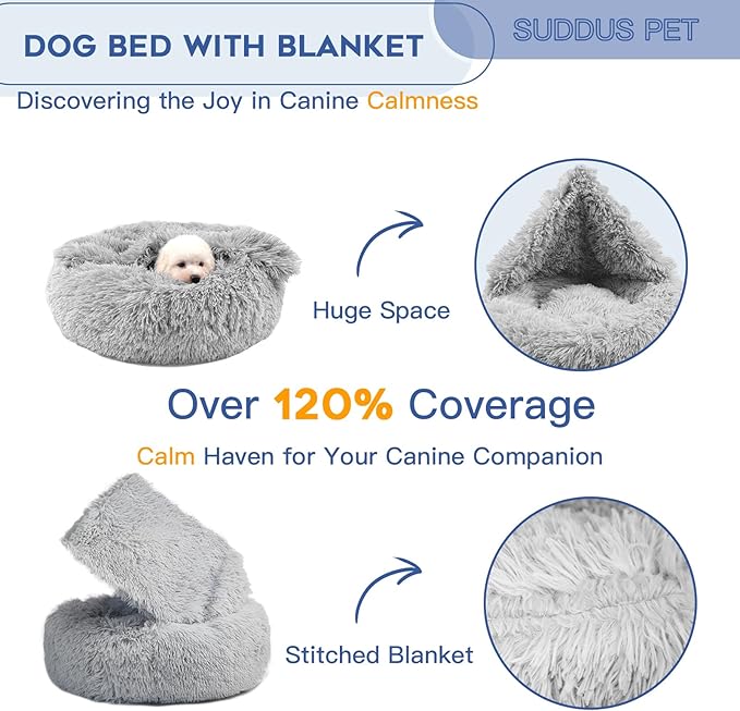 suddus Small Dog Bed with Blanket Attached 20''