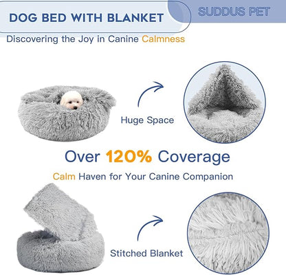 suddus Small Dog Bed with Blanket Attached 20''