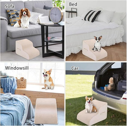 High Density Foam Dog Stairs Steps 13.7’’ Non-Slip 2-Tiers (Beige)