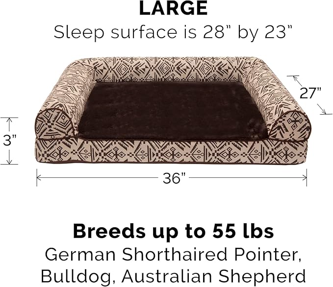 Furhaven Memory Foam Dog Bed for Large/Medium Dogs w/ Removable Bolsters & Washable Cover 55 lbs
