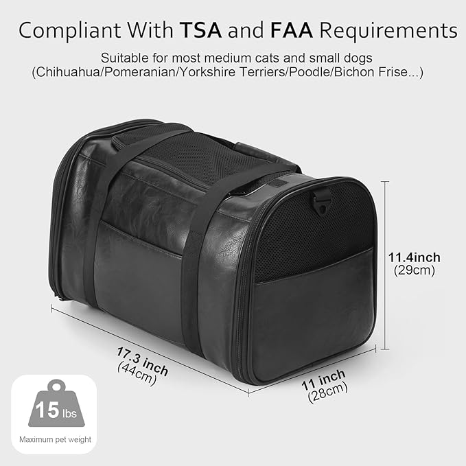 Fashion Leather Dog Carrier Cat Carrier Airline Approved Pet Carrier for Small Medium Dogs Cats Under 15Lbs