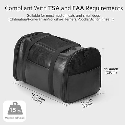 Fashion Leather Dog Carrier Cat Carrier Airline Approved Pet Carrier for Small Medium Dogs Cats Under 15Lbs