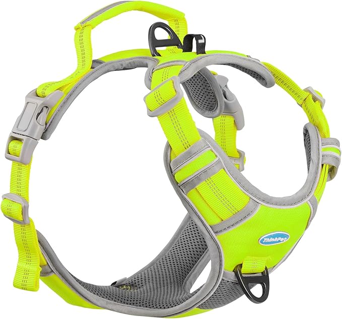 ThinkPet No Pull Harness Breathable Sport Harness with Handle-Dog Harnesses Reflective Adjustable for Medium Large Dogs,Back/Front Clip for Easy Control XL Neon Green