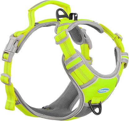 ThinkPet No Pull Harness Breathable Sport Harness with Handle-Dog Harnesses Reflective Adjustable for Medium Large Dogs,Back/Front Clip for Easy Control XL Neon Green