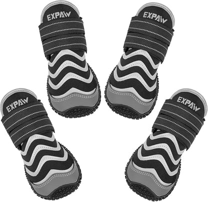 EXPAWLORER Reflective Dog Shoes for Hot Pavement- 4 Pcs Waterproof Dog Booties for Summer with Rubber Sole, Breathable and Anti-Slip Dog Boots & Paw Protectors for Large Dogs Outdoor