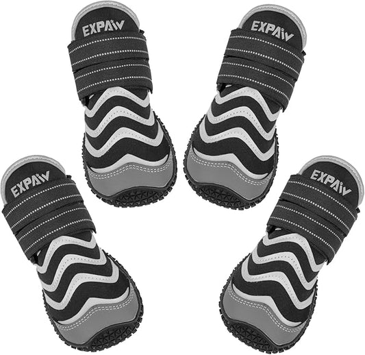 EXPAWLORER Reflective Dog Shoes for Hot Pavement- 4 Pcs Waterproof Dog Booties for Summer with Rubber Sole, Breathable and Anti-Slip Dog Boots & Paw Protectors for Large Dogs Outdoor