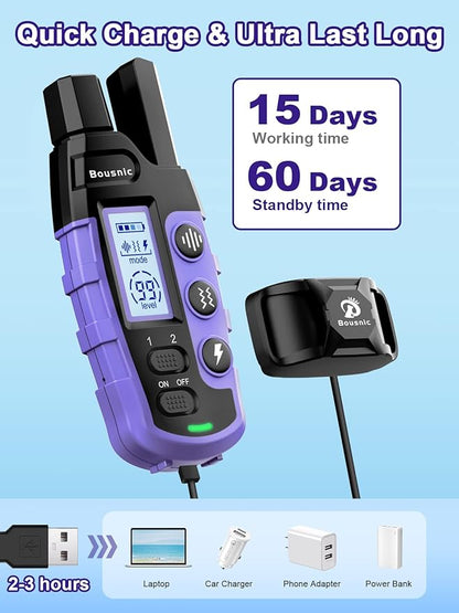 Bousnic Dog Shock Collar 2 Dogs (5-120Lbs) 3300 ft (1-8) Vibration (1-16) and (1-99) Modes