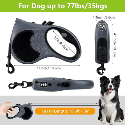 Retractable Dog Leash with Flashlight 16ft Walking Leash for Dogs up to 77lbs 360° Tangle-Free