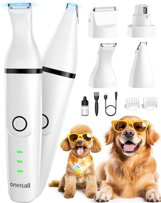 oneisall Paw Trimmer for Small Dogs Quiet, 4 in 1 Small Dog Grooming Kit, 2 Speed Dog Grooming Kit for Small Dogs, Cordless Small Dog Clippers, Quiet Dog Nail Grinder for Small Dogs(White)