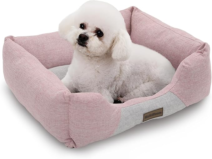 MoNiBloom 20"x17"x6.5" Dog Beds for Small Size Dogs Machine-Washable Linen-Like Fabric Pet Beds Warming Cozy Soft Bed for Dogs and Cat