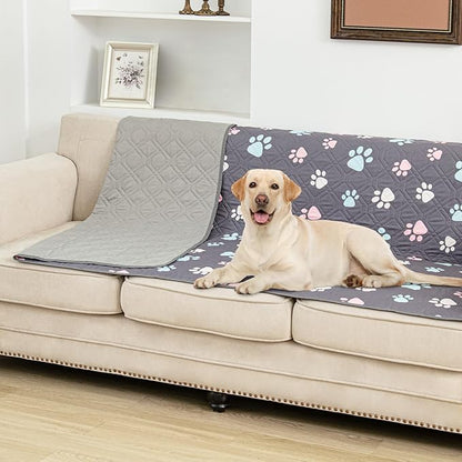 Dog Bed Cover for Pets Blankets Rug Pads for Couch Protection Waterproof Bed Covers Dog Blanket Furniture Protector Reusable Changing Pad (Dark Grey+Colorful Paw 62"x82")