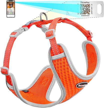 ThinkPet Reflective Breathable Soft Air Mesh with QR Code Dog Tag Puppy Choke Free Over Head Vest Harness for Puppy Small Medium Dogs and Cats Small Orange