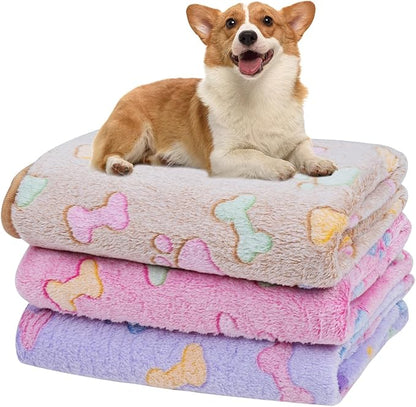 Dono 1 Pack 3 Dog Blankets, Soft Fluffy Fleece Pet Blanket Warm Sleep Mat Paw Print Design Puppy Kitten Throw Blanket Doggy Mat, Blanket for Dogs