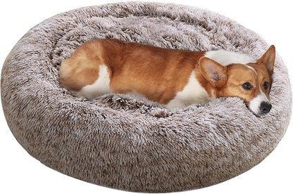 JOLLYVOGUE Calming Donut Dog Bed & Cat Bed (20",Brown)