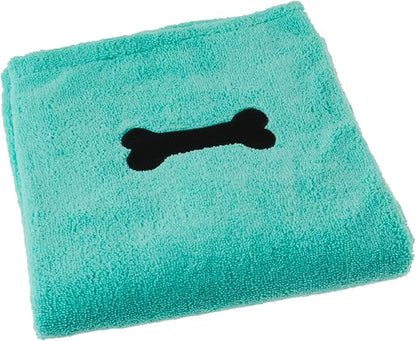 Bone Dry Pet Grooming Towel Collection Absorbent Microfiber X-Large, 41x23.5", Embroidered Green