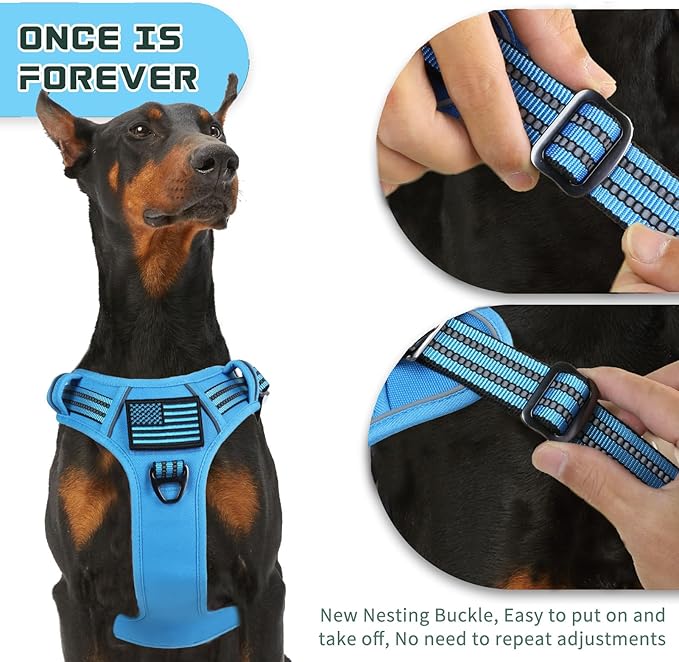 BUMBIN Tactical Dog Harness for Medium Dogs No Pull, Famous TIK Tok No Pull Puppy Harness, Fit Smart Reflective Pet Walking Harness for Training, Adjustable Dog Vest Harness with Handle Blue M