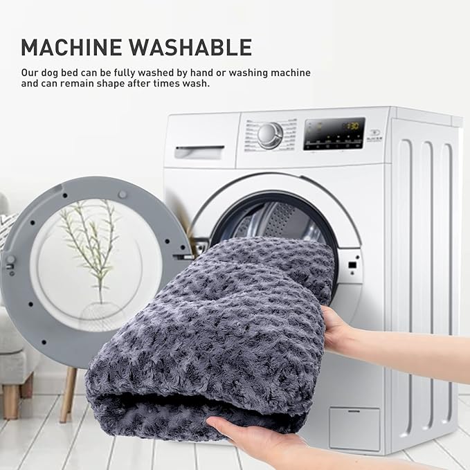 KSIIA Washable Dog Bed Deluxe Plush Dog Crate Beds Fulffy Comfy Kennel Pad Anti-Slip Pet Sleeping Mat for Large 53" x 36", Dark