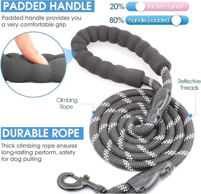 BAAPET 2/4/5/6 FT Dog Leash with Comfortable Padded Handle and Highly Reflective Threads for Small Medium and Large Dogs (5FT-1/2''