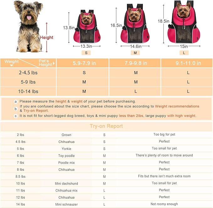 WOYYHO Pet Dog Carrier Backpack Small Dog Front Backpack Ventilated Mesh Dog Travel Back Pack with Safety Belt for Travel Hiking Cycling Outdoor Use (M (5-9 lbs), Rethink Pink)