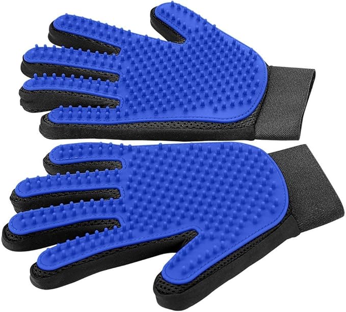 Upgrade Efficient Pet Hair Remover Gloves - Gentle Shedding Brushes for Dogs, Cats & Horses with Long and Short Hair - 1 Pair (Blue)