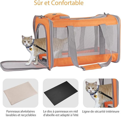 Cat Carrier Dog Carrier Airline Approved Pet Carrier Pet Travel Bag with Breathable Honeycomb Board Soft Cat Travel Carrier Removable Support Board for Car Trips,Air Travel,Vet Visits Orange