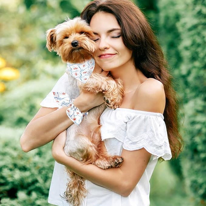 E-Clover Dog Bandanas Girl & Matching Scrunchie-Floral Dog