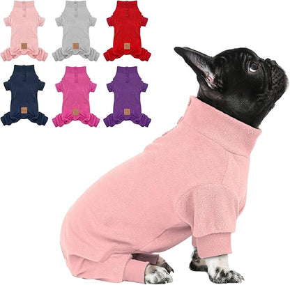 cyeollo Fleece Dog Pajamas Warm Dog Winter Coat Thermal Soft Pjs Small Dog Onesie Stretchy Jumpsuit Doggie Pet Clothes Outfits Cat Apparel