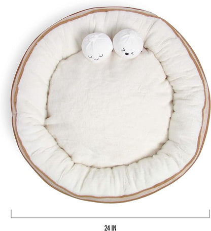 TONBO Soft Plush Small Cute and Cozy Food Dog Cat Bed, Washer and Dryer Friendly (Dim Sum)