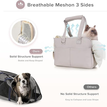 Dog Carrier Airline Approved for Pet, Soft Sided Folding Pet Carrier for Small Medium Cats Puppies up to 15 Lbs, Washable Breathable Puppy Carrie Carrier for Outdoor Travel(Small Grey)