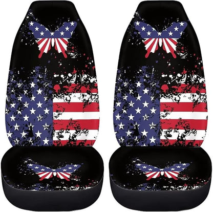 UNICEU Patriotic American Flag Butterfly 2 Packs Car Seat Covers Front Seat Only Protector Full Set 4th Natinal