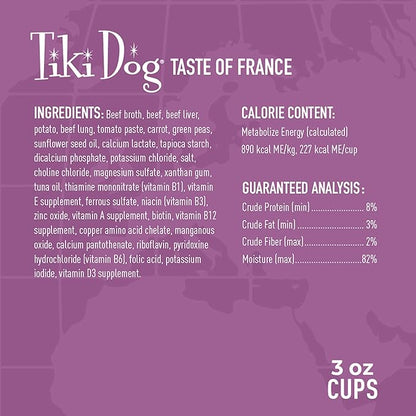 Tiki Dog Taste of The World Wet Dog Food, France Beef, Potatoes & Carrots, Multi-Pack, 3 oz. Cups (10 Count)