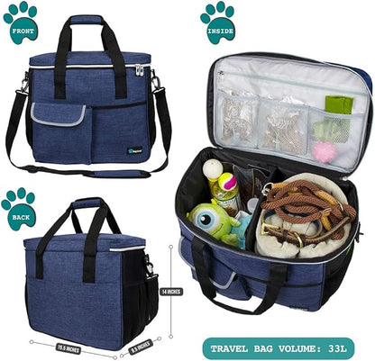 PetAmi Dog Travel Bag, Travel Pet Bag Organizer, Dog Food Travel Bag with Food Container and Bowls, Dog Travel Supplies Gift Accessories for Weekend Camping, Dog Cat Diaper Bag (Navy, Large)