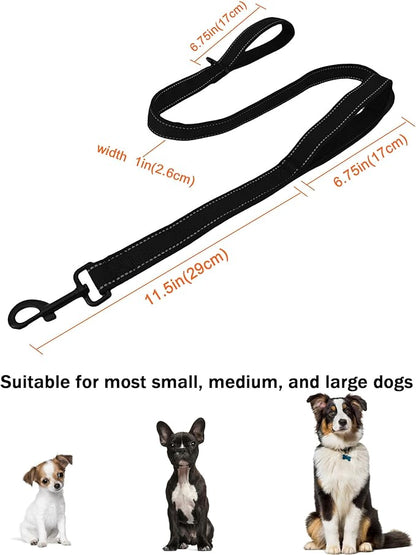 Solmoony 4FT Black Strong Dog Leash with 2 Padded Handles 4FT)
