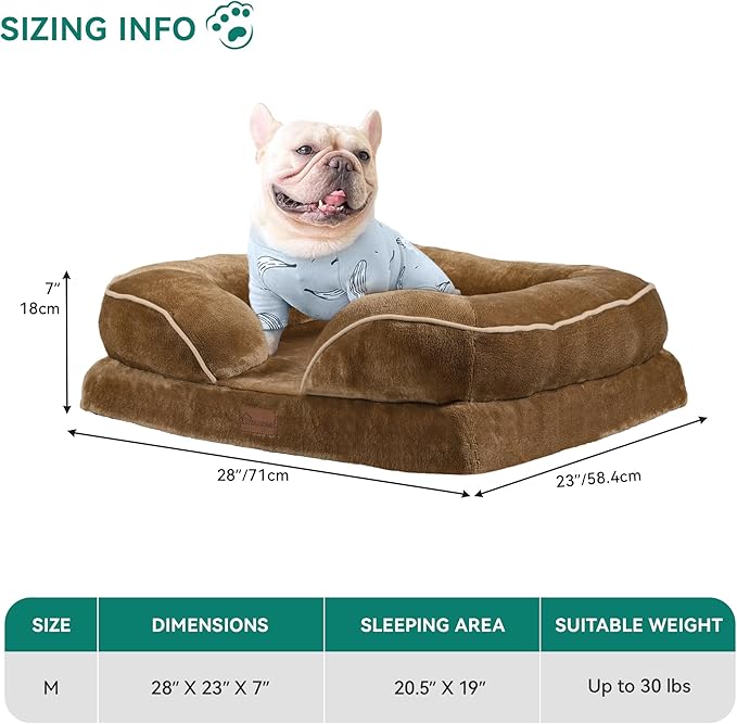 YITAHOME Medium Dog Beds, Orthopedic Memory Foam Dog Sofa Bed for Comfortable Sleep with Removable Cover, Waterproof Lining and Anti-Slip Bottom, Brown