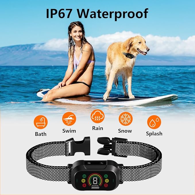 Waterproof Dog Bark Collar Rechargeable Anti Bark Training 7 Modes 8 Adjustable
