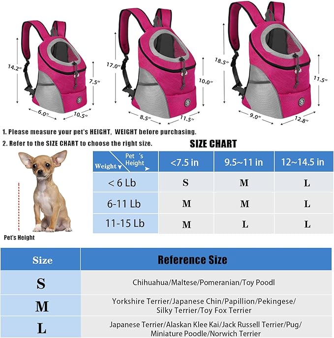 YESLAU Dog Backpack Carrier Pet Carrier for Small Medium Dogs Travel Bag Front Pack Breathable Adjustable with Safety Reflective Strips for Hiking Outdoor Cats