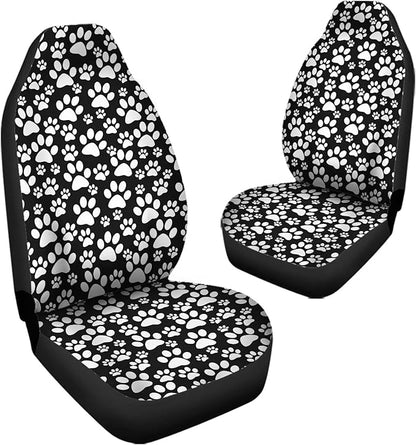 Cute White Dog Paw Pattern Bucket Seats Protector Set of 2