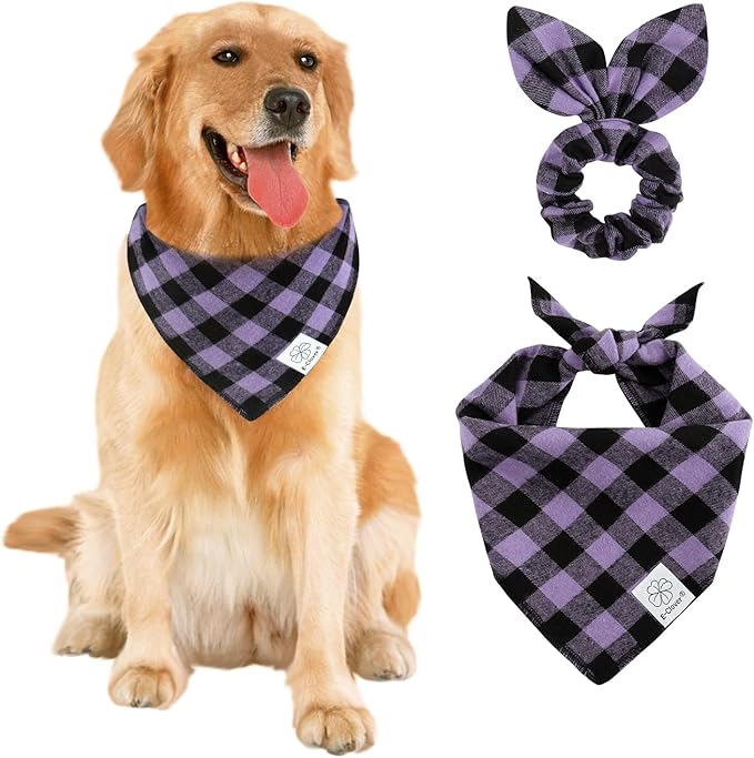E-Clover Halloween Dog Bandanas & Matching Scrunchie-Plaid Dog
