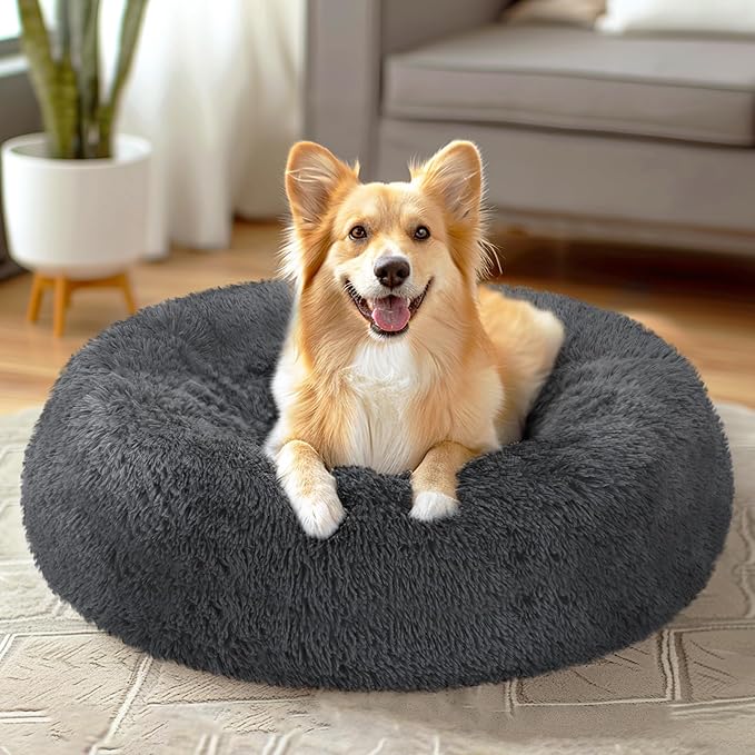 Veehoo Calming Dog Bed for Large Medium Dogs 45 lbs 30", Dark