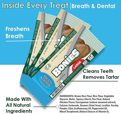 Bonies Natural Breath and Dental Formula Medium-Sized Single Bone - All-Natural Ingredients, Fresh Breath, Cleans Teeth, Low Calories, Chicken Flavor, [Medium], 1 Bone