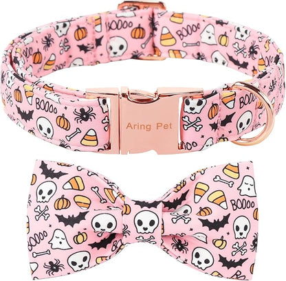 ARING PET Halloween Dog Collar-Cute Pink Pumpkin Dog Collar with Bow
