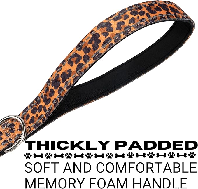 EcoBark Dog Leash - Soft & Reflective Comfort Leash with Padded Handle - Strong Durable Heavy Duty - Training and Pulling for Small, Medium or Large Dogs (Cheetah)