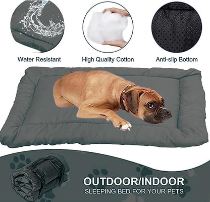 YOFANG Outdoor Travel Dog Bed Waterproof and Anti-Slip,Portable Roll Up Dog Beds for Camping,Durable Ripstop 1600D Nylon Fabric Dog Crate Pad Easy to Clean for Car,Sofa and Cage,Grey,36"x25"