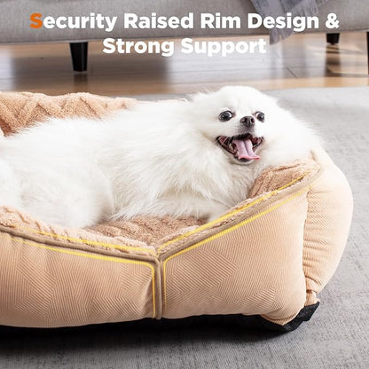 GASUR Rectangle Dog Bed for Medium Small Dogs Machine Washable Sleeping Sofa Non-Slip Bottom Cat Beds for Indoor Cats Warming Soft Calming Sleeping Puppy Bed(S Plus (25"x 21"x 8")