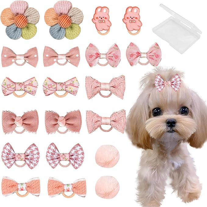 20 Pcs Small Dog Hair Bows with Rubber