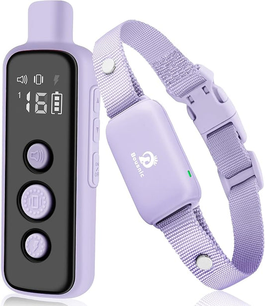 Bousnic Shock Collar for Dogs - Waterproof Rechargeable Dog Electric Training Collar with Remote for Small Medium Large Dogs with Beep, Vibration, Safe Shock Modes (8-120 Lbs) (Purple)