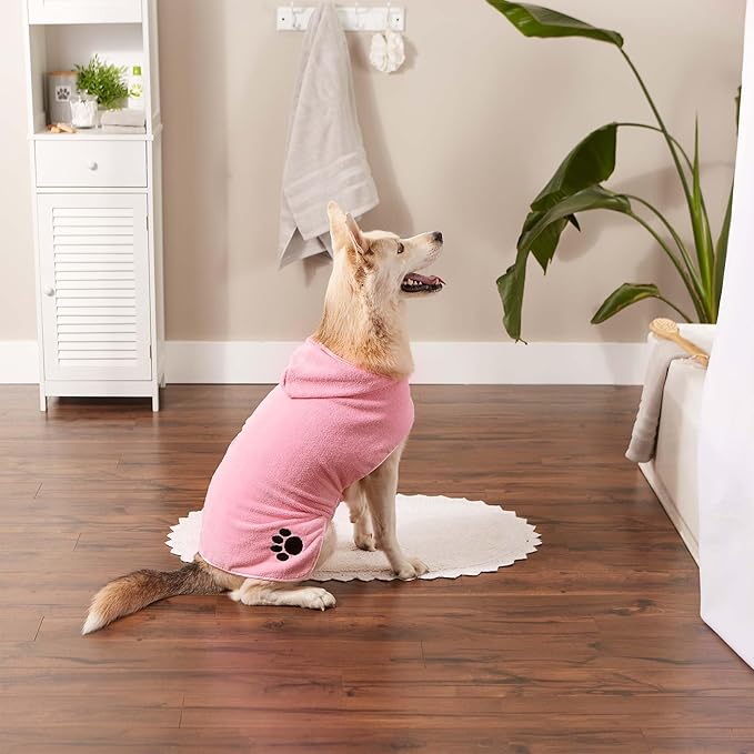 Bone Dry Pet Robe Collection Embroidered Absorbent Microfiber Bath Robe with Adjustable Closure